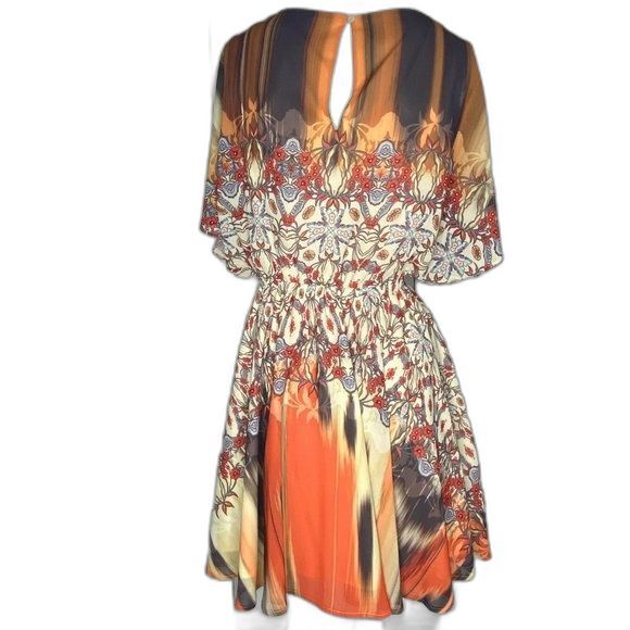 BEBE Dress Multi Coral Yellow Red Brown Black Mesh Tassels Mini Size XS EUC! - Picture 6 of 14